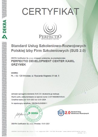 Certyfikat SUS 2.0 Perfectio Development Center